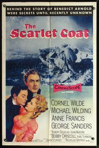 6x763 SCARLET COAT 1sh '55 romantic art of Cornel Wilde & Anne Francis, John Sturges directed!