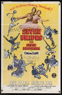 6x769 SEVEN BRIDES FOR SEVEN BROTHERS 1sh R62 art of Jane Powell & Howard Keel, classic MGM musical
