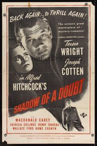 6x777 SHADOW OF A DOUBT 1sh R50s Alfred Hitchcock, Teresa Wright, Joseph Cotten!