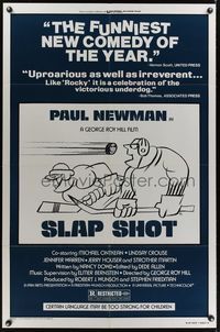 6x805 SLAP SHOT style B 1sh '77 Paul Newman, Michael Ontkean, great hockey art by R.G.!