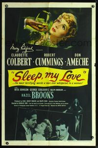 6x808 SLEEP MY LOVE 1sh '47 cool art of Claudette Colbert in glass, Robert Cummings, Don Ameche