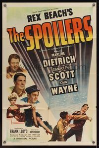 6x838 SPOILERS 1sh '42 Marlene Dietrich, John Wayne, Randolph Scott!