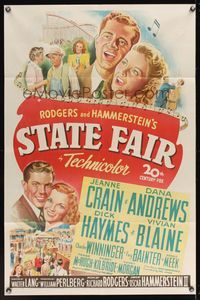 6x848 STATE FAIR 1sh '45 Jeanne Crain & Dana Andrews in Rogers & Hammerstein musical!