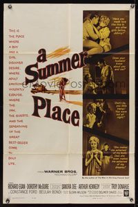 6x863 SUMMER PLACE 1sh '59 Sandra Dee & Troy Donahue in young lovers classic, cool cast montage!