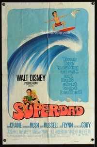 6x866 SUPERDAD 1sh '74 Walt Disney, wacky art of surfing Bob Crane & Kurt Russell w/guitar!