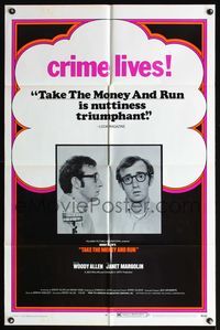 6x876 TAKE THE MONEY & RUN 1sh '69 wacky Woody Allen mugshot in classic mockumentary!