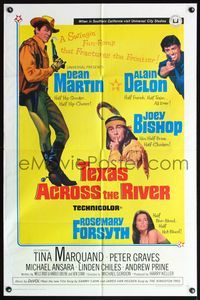 6x886 TEXAS ACROSS THE RIVER 1sh '66 cowboy Dean Martin, Alain Delon & Indian Joey Bishop!