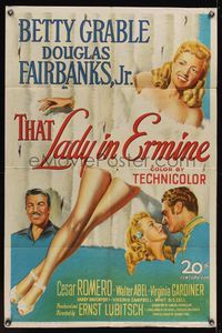 6x892 THAT LADY IN ERMINE 1sh '48 stone litho of sexiest Betty Grable & Douglas Fairbanks Jr.!