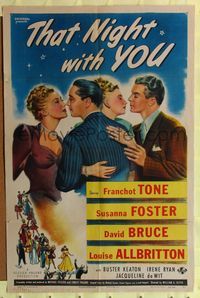 6x893 THAT NIGHT WITH YOU 1sh '45 Franchot Tone, Susanna Foster, David Bruce, Louise Allbritton!