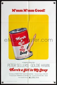 6x895 THERE'S A GIRL IN MY SOUP 1sh '71 Peter Sellers, Goldie Hawn, great Campbells soup can art!