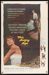 6x900 THIS ANGRY AGE 1sh '58 great art of Anthony Perkins & nearly naked Silvana Mangano!