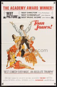 6x922 TOM JONES awards style A 1sh '63 artwork of Albert Finney surrounded by five sexy women!