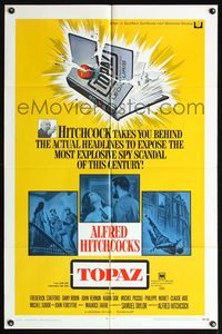 6x929 TOPAZ 1sh '69 Alfred Hitchcock, John Forsythe, most explosive spy scandal of this century!