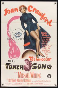 6x932 TORCH SONG 1sh '53 unusual art of tough baby Joan Crawford, a wonderful love story!