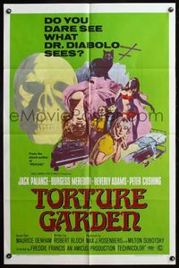 6x933 TORTURE GARDEN 1sh '67 written by Psycho Robert Bloch, do you dare see what Dr. Diabolo sees?