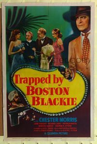 6x936 TRAPPED BY BOSTON BLACKIE 1sh '48 three women want detective Chester Morris arrested!