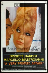 6x949 VERY PRIVATE AFFAIR 1sh '62 Vie Privee, great image of sexiest Brigitte Bardot!