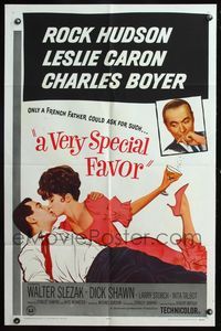 6x950 VERY SPECIAL FAVOR 1sh '65 Charles Boyer, Rock Hudson tries to unwind sexy Leslie Caron!