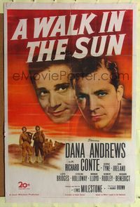 6x957 WALK IN THE SUN 1sh '45 close up of World War II soldiers Dana Andrews & Richard Conte!