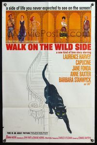 6x958 WALK ON THE WILD SIDE 1sh '62 cool artwork of black cat on stairs & sexy stars on balcony!