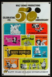 6x960 WALT DISNEY 50th ANNIVERSARY 1sh '73 Disney classics, Mary Poppins, Aristocats, Robin Hood!