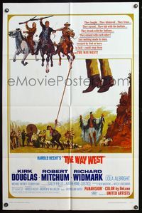 6x964 WAY WEST style B 1sh '67 Kirk Douglas, Robert Mitchum, great art of frontier justice!