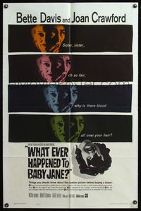 6x967 WHAT EVER HAPPENED TO BABY JANE? 1sh '62 Robert Aldrich, scariest Bette Davis & Joan Crawford!