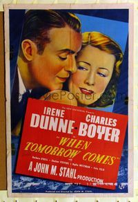 6x971 WHEN TOMORROW COMES style A 1sh '39 great romantic close up of Irene Dunne & Charles Boyer!