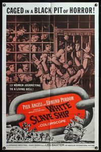 6x980 WHITE SLAVE SHIP 1sh '62 L'Ammutinamento, art of sexy caged women in a black pit of horror!