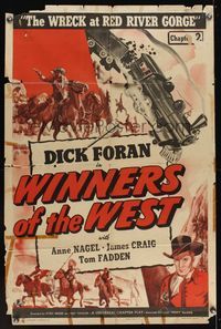 6x986 WINNERS OF THE WEST CH2 1sh '40 Dick Foran, serial, The Wreck at Red River Gorge!