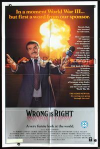 6x991 WRONG IS RIGHT 1sh '82 TV reporter Sean Connery in front of nuclear explosion!