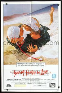 6x993 YOUNG DOCTORS IN LOVE 1sh '82 Michael McKean, Sean Young, masked doctors making out on beach!