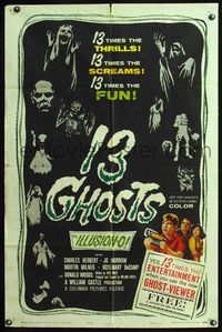 6y004 13 GHOSTS black style 1sh '60 William Castle, great art of all the spooks, ILLUSION-O!