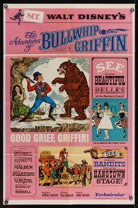 6y015 ADVENTURES OF BULLWHIP GRIFFIN style B 1sh '66 Disney, art of man fighting bear w/umbrella!