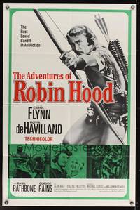 6y016 ADVENTURES OF ROBIN HOOD 1sh R64 Errol Flynn as Robin Hood, Olivia De Havilland!