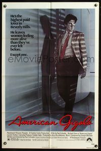 6y035 AMERICAN GIGOLO 1sh '80 handsomest male prostitute Richard Gere is being framed for murder!