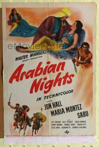 6y051 ARABIAN NIGHTS 1sh '42 Sabu, Jon Hall, Maria Montez, desert adventure!