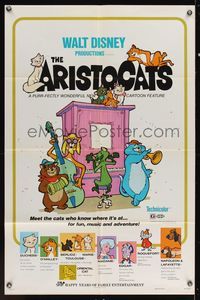 6y053 ARISTOCATS 1sh R73 Walt Disney feline jazz musical cartoon, wacky cats!