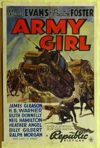 6y055 ARMY GIRL style A 1sh '38 Madge Evans in the military, awesome art of tanks charging w/horses!