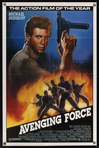 6y058 AVENGING FORCE 1sh '86 art of Michael Dudikoff w/machine gun, THE action film!