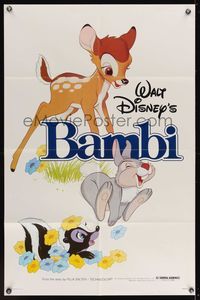 6y063 BAMBI 1sh R82 Walt Disney cartoon deer classic, great art with Thumper & Flower!