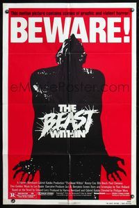 6y070 BEAST WITHIN 1sh '82 Philippe Mora, graphic and violent horror, BEWARE!, great art design!