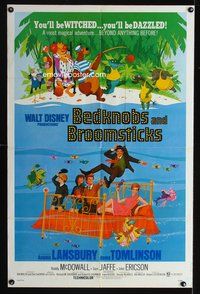 6y072 BEDKNOBS & BROOMSTICKS 1sh '71 Walt Disney, Angela Lansbury, great cartoon art!