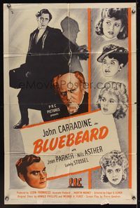 6y097 BLUEBEARD 1sh '44 art of John Carradine & his victims, directed by Edgar Ulmer!