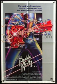 6y113 BUDDY HOLLY STORY style B 1sh '78 great rock 'n' roll artwork of electric guitar!