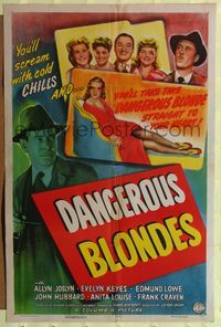 6y165 DANGEROUS BLONDES 1sh '43 super sexy Evelyn Keyes will go straight to your heart!