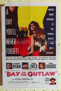 6y169 DAY OF THE OUTLAW 1sh '59 Robert Ryan, Burl Ives, Tina Louise, a day you'll never forget!