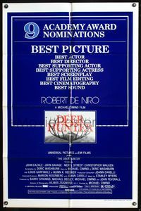 6y176 DEER HUNTER awards 1sh '78 Robert De Niro, Michael Cimino!