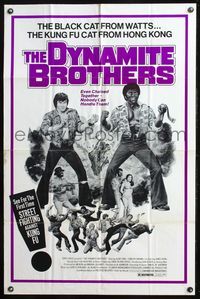 6y199 DYNAMITE BROTHERS 1sh '73 blaxploitation, cool kung fu action art!