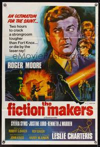 6y222 FICTION MAKERS English 1sh '67 artwork of Roger Moore as Leslie Charteris' The Saint!